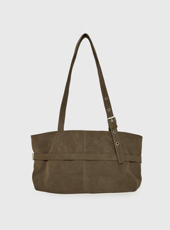 Cosimma Buckle Detail Faux Suede Shoulder Bag Khaki