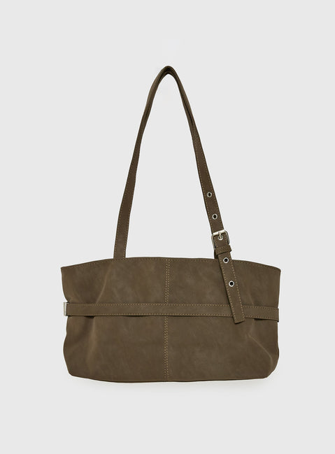 Cosimma Buckle Detail Faux Suede Shoulder Bag Khaki