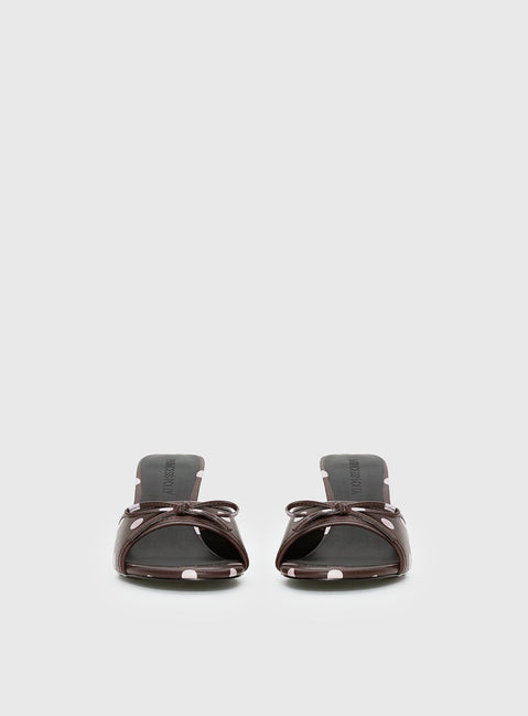 Etiquette Peep Toe Heels Brown / Pink Polka