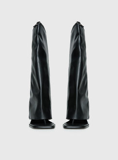 Burning Daylight Open Toe Knee High Boots Black