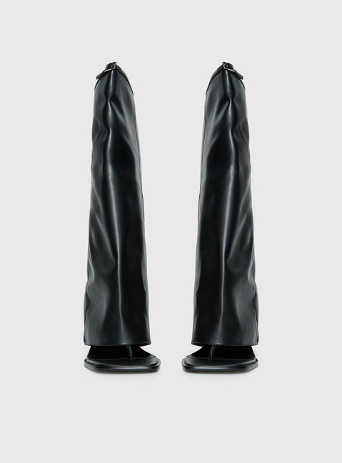Burning Daylight Open Toe Knee High Boots Black