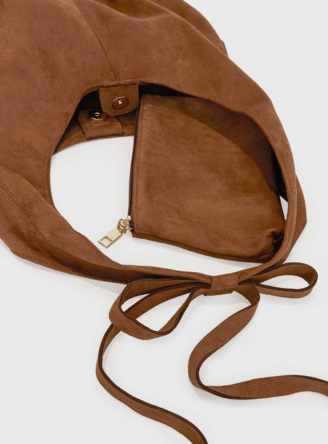 Neddy Faux Suede Bow Bag Brown