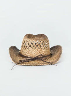 Cowboy hat Woven straw Curved wide brim  Internal adjustable drawstring Mouldable brim shape Bead detail