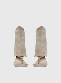 Catch The Light Faux Suede Open Toe Boots Tan