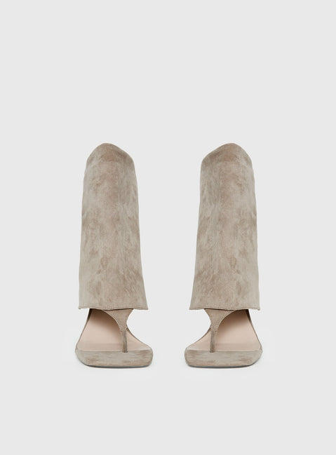 Catch The Light Faux Suede Open Toe Boots Tan