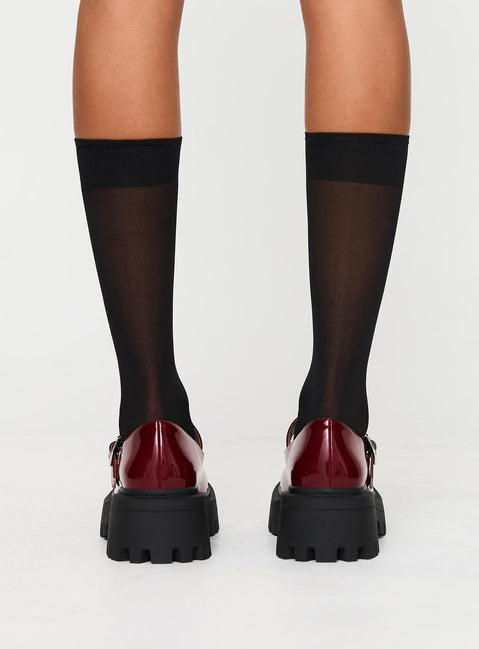 Mary jane shoes Patent material look, chunky platform, buckle fastening Princess Polly Lower Impact 