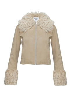 Jeanna Suede Faux Fur Detail Jacket Beige