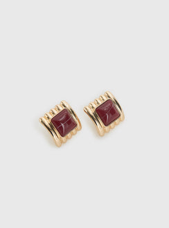 Grant My Wish Square Earrings Gold / Red