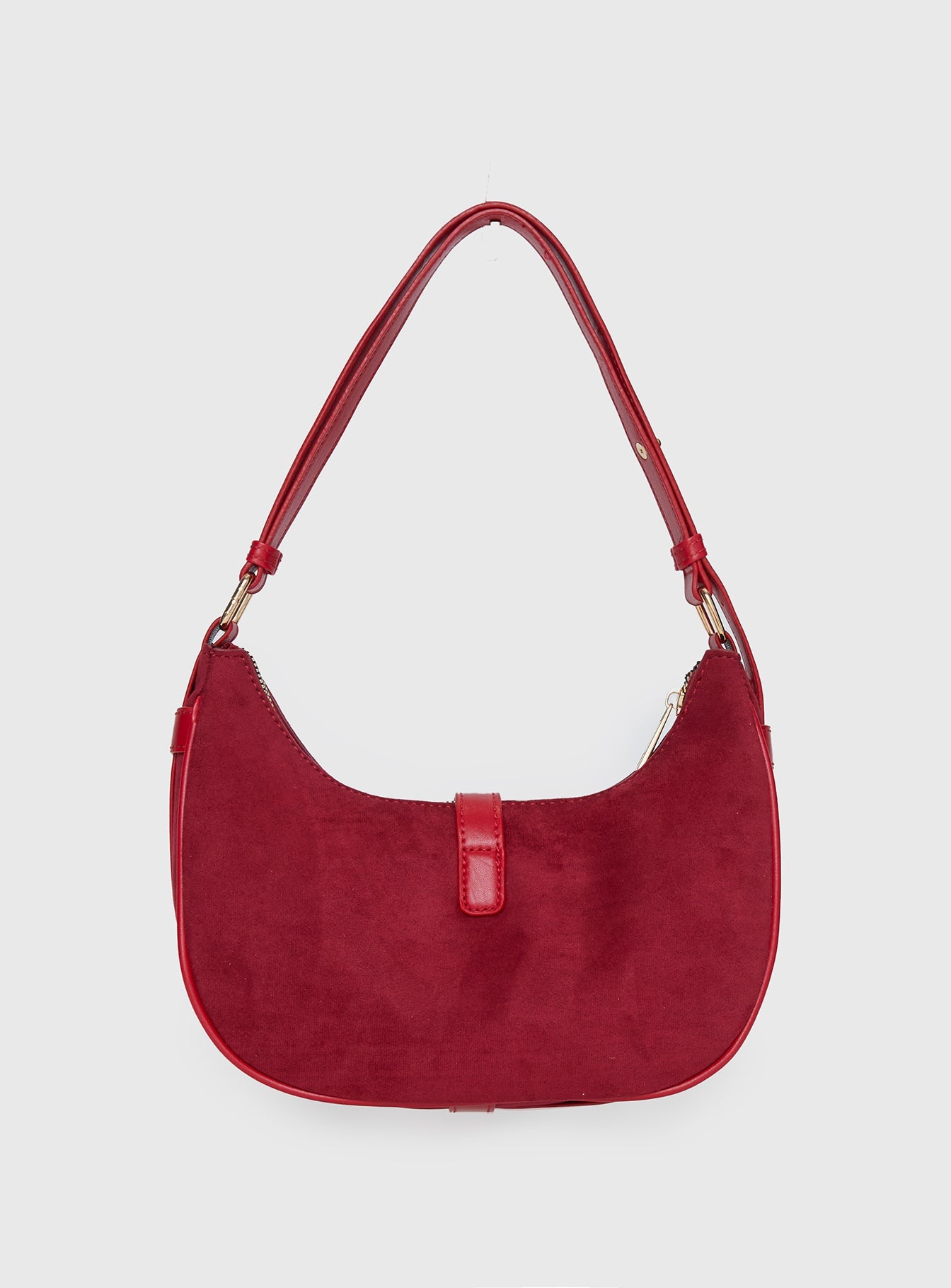 Jaxton Buckle Faux Suede Shoulder Bag Red