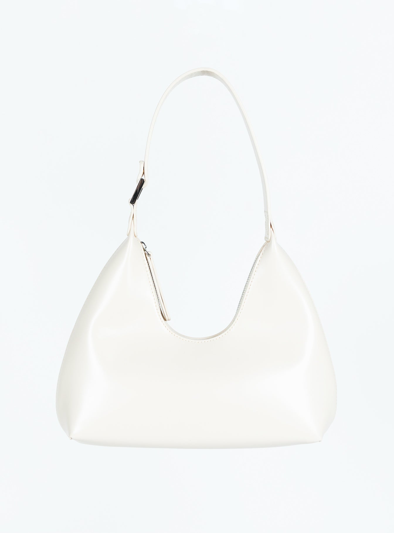 Faux leather shoulder bag Fixed shoulder strap, zip fastening, silver-toned hardware, flat base