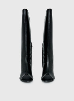 Dimmi Peep Toe Knee High Boots Black