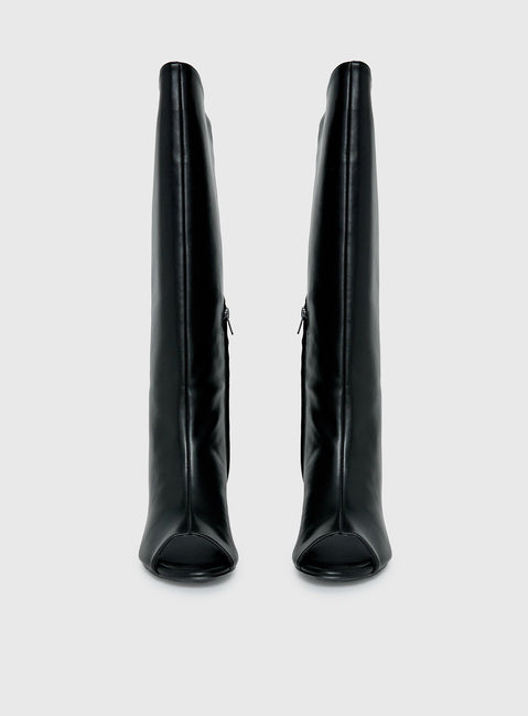 Dimmi Peep Toe Knee High Boots Black