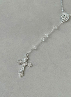Necklace Silver toned Cross charm Bead detail Lobster clasp fastening