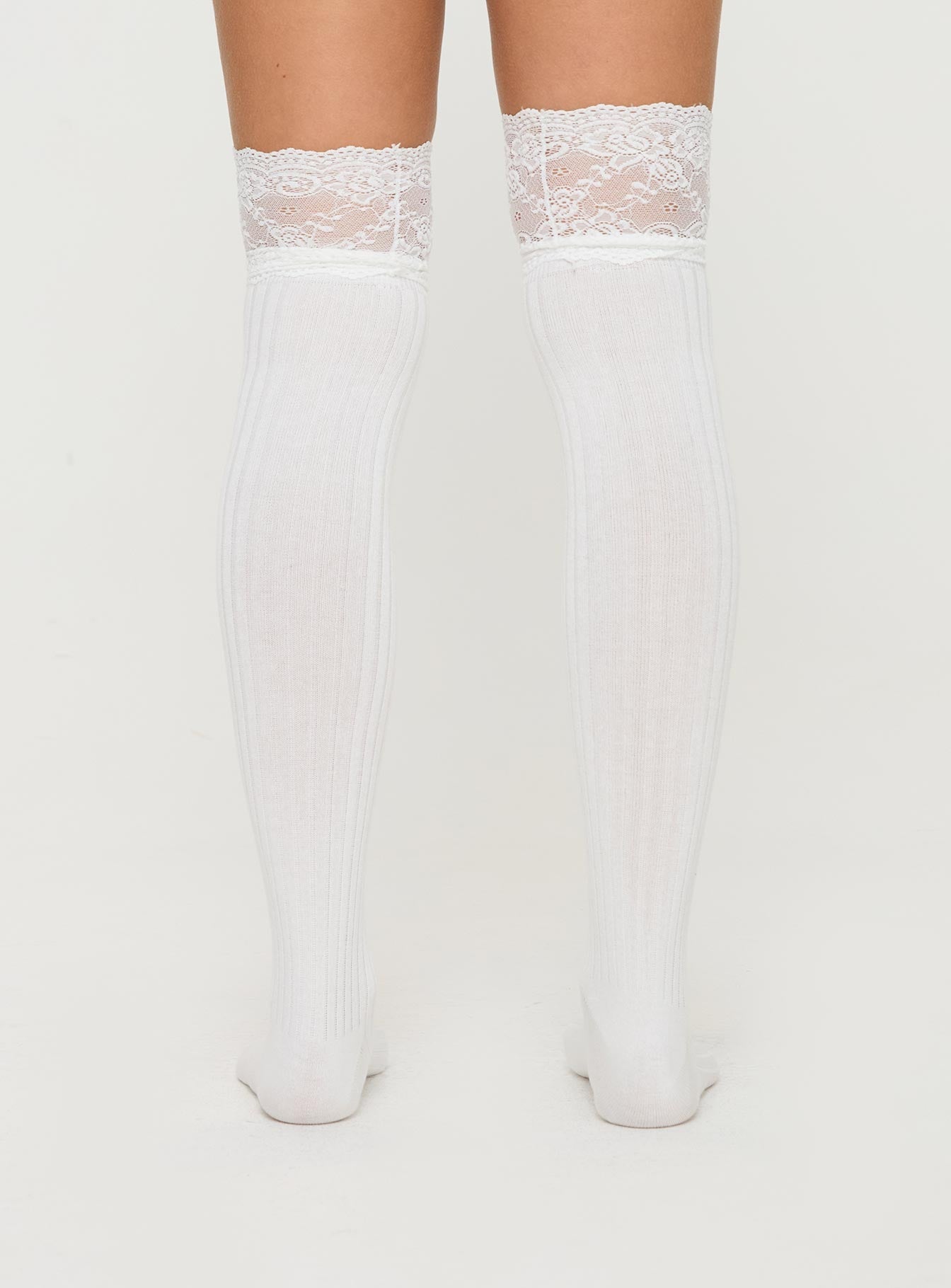 White Knee high socks with lace cuff