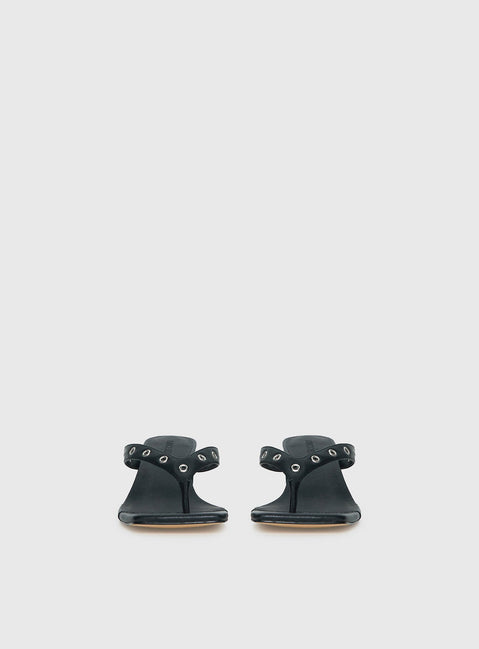 Party Hour Stud Detail Thong Heels Black
