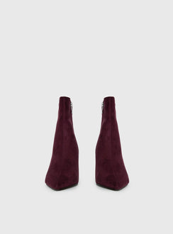 Serene Faux Suede Pointed Toe Ankle Boots Burgundy