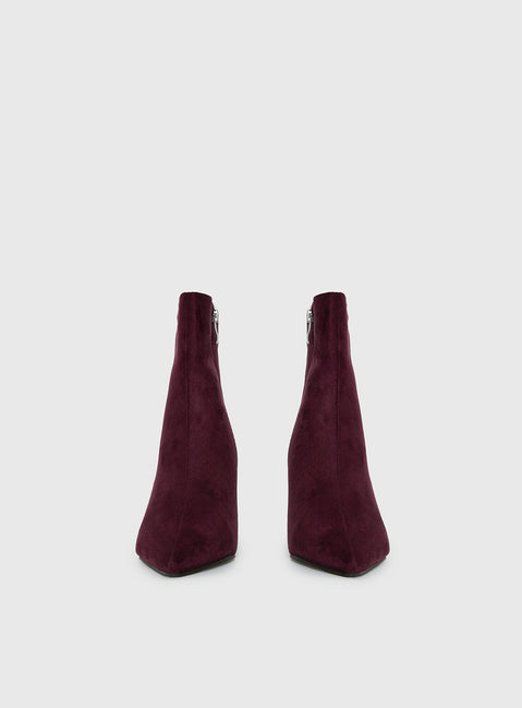 Serene Faux Suede Pointed Toe Ankle Boots Burgundy