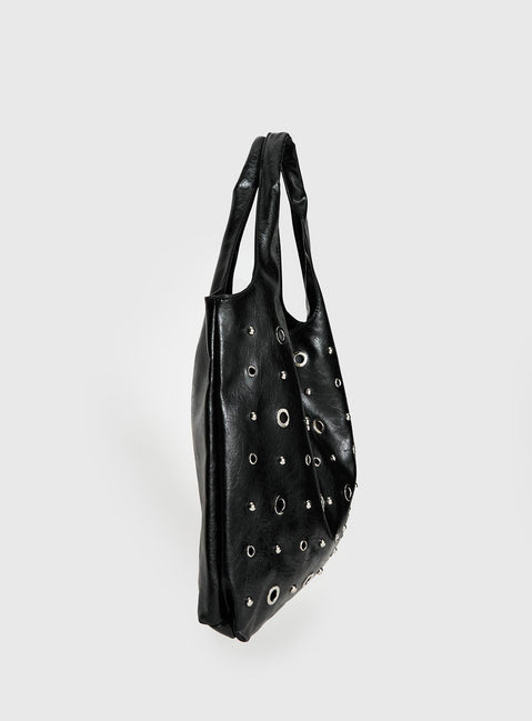 Find Your Love Eyelet Detail Shoulder Bag Black
