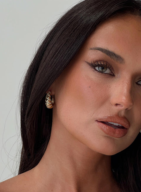 Gold-toned earrings Hoop style, stud fastening, diamante detail Princess Polly Lower Impact