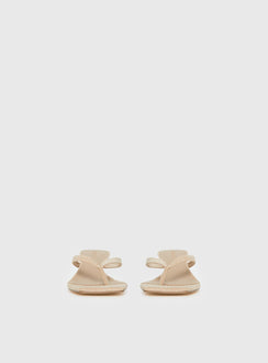 So Exclusive Faux Suede Thong Heels Tan