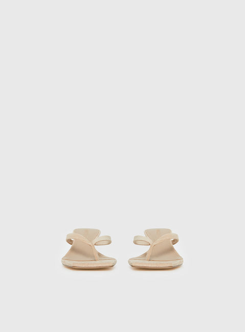 So Exclusive Faux Suede Thong Heels Tan