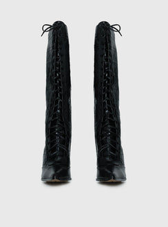 Creator Knee High Lace-Up Boots Black