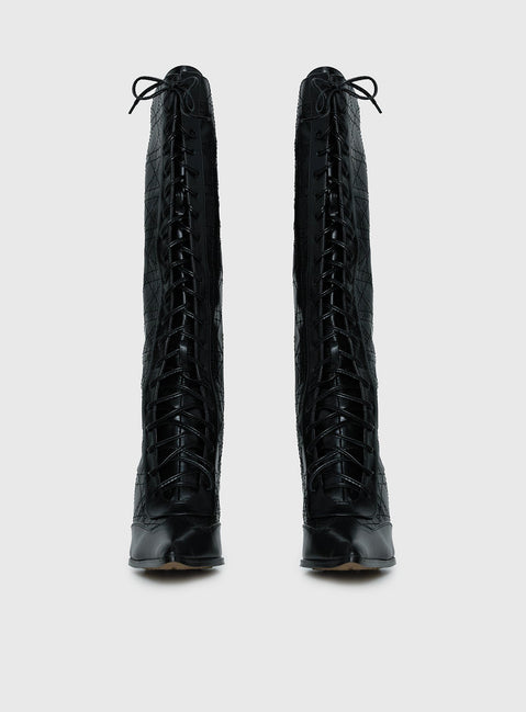 Creator Knee High Lace-Up Boots Black