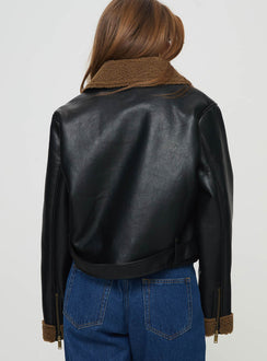 Jacket Shearling trim, classic collar, exposed zip fastening at front