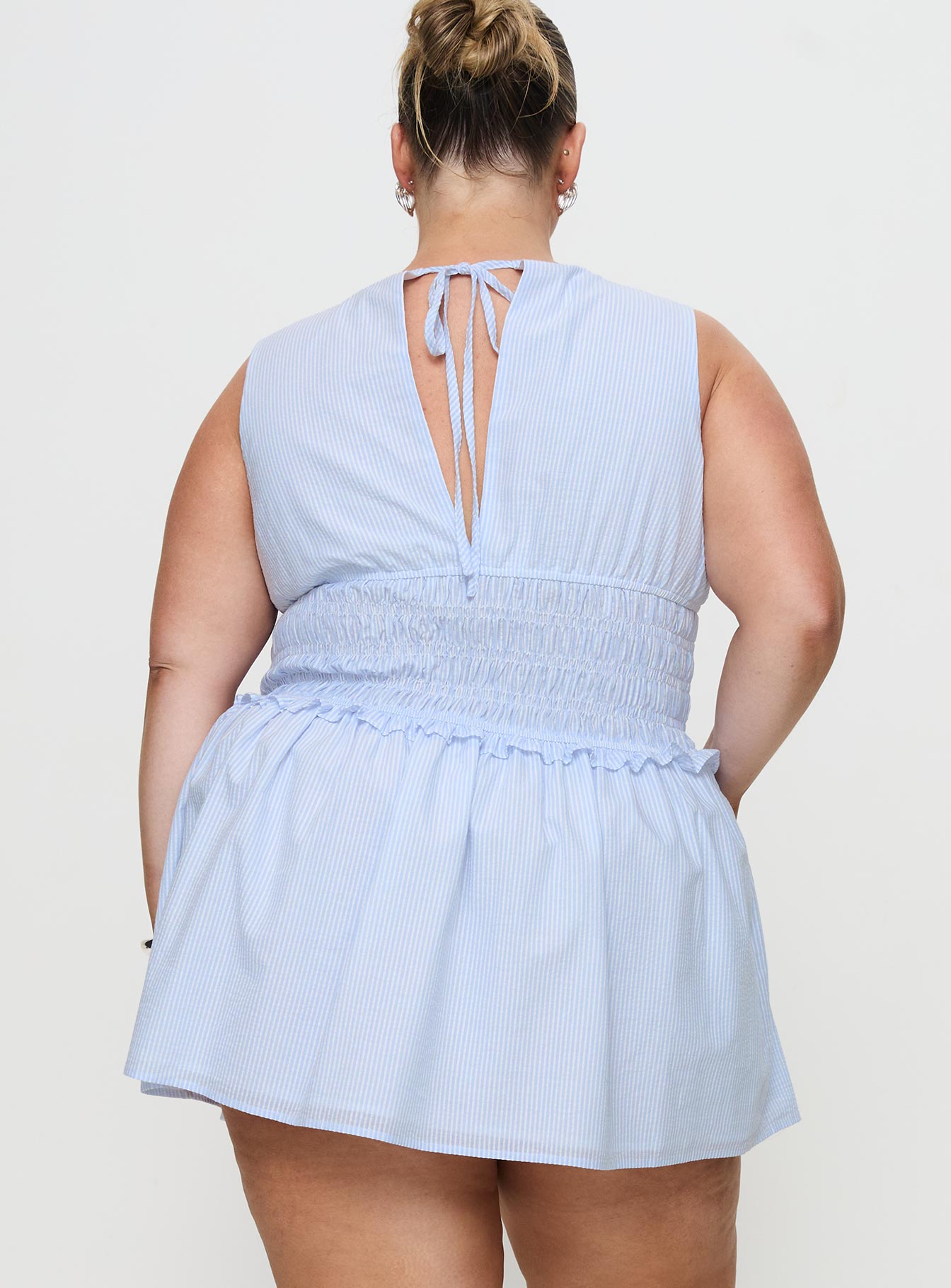 Yennifer Shirred Mini Dress Blue / White Curve