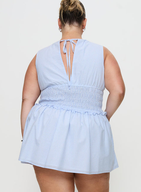 Yennifer Shirred Mini Dress Blue / White Curve