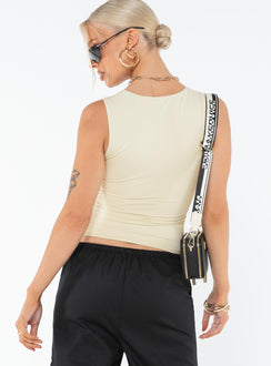 Front view of model wearing  front Princess Polly Full Sleeves High Neck  Zoe Top Cream