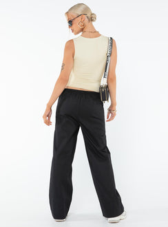 Cargo pants, mid-rise, relaxed fit Drawstring waist, four pocket design, wide leg Non-stretch material, unlined 