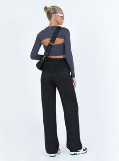 Front view of model wearing  front Princess Polly High Waisted Pants  Kacey Pants Black Tall