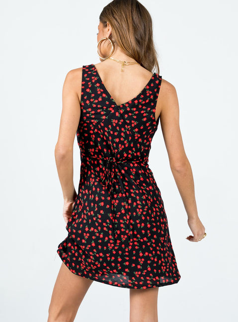 Nellie Mini Dress Black / Red Floral | Princess Polly Nellie Mini Dress Black / Red Floral | Princess Polly