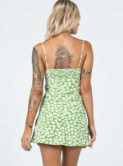 back view of model wearing Princess Polly Tasmin Mini Dress Green Floral 
