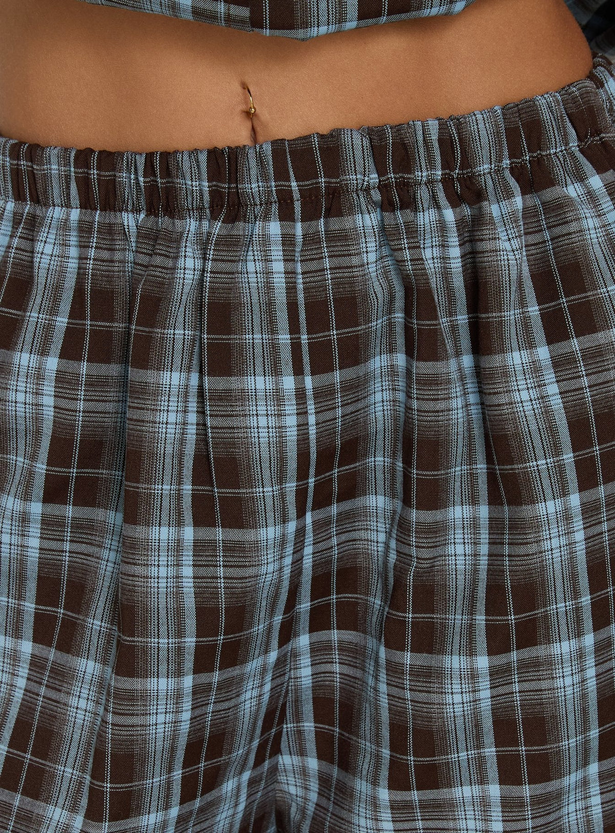 Lunna Elasticated Waist Shorts Blue Check