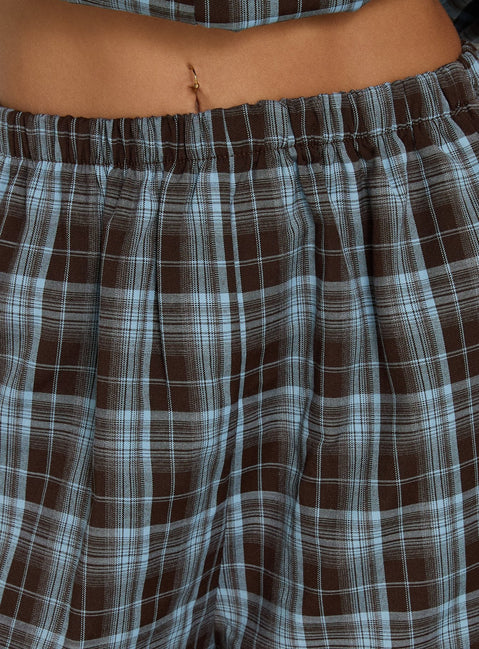Lunna Elasticated Waist Shorts Blue Check