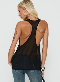 Orelea Sheer Chiffon Racerback Tank Top Black