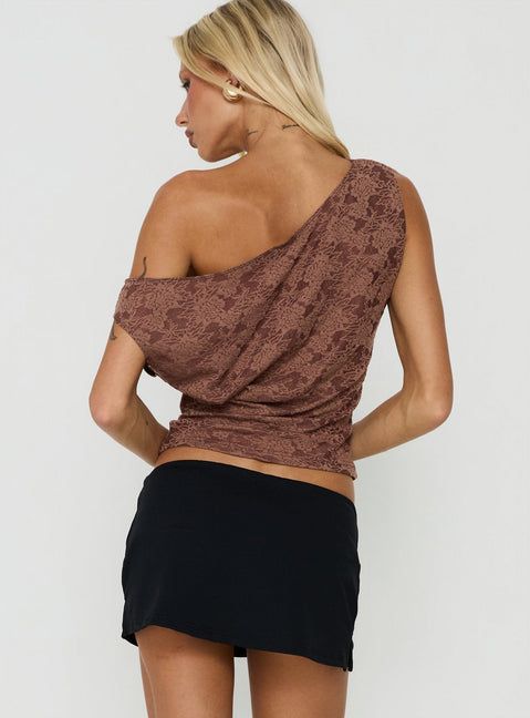 Orvielle Lace Off Shoulder Top Brown