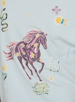 Star Stallion Oversized Graphic Tee Blue