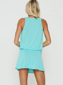 Carissima Drape Plunge Mini Dress Aqua Blue