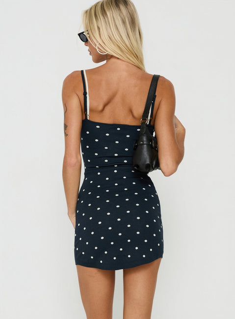 Austinn Knit Mini Dress Navy / White Polka Dot