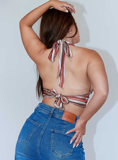 back view of model wearing Princess Polly Luci Halter Top Multi 
