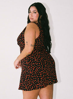 product Princess Polly Asymmetric Neckline  Nellie Mini Dress Black / Red Floral Curve