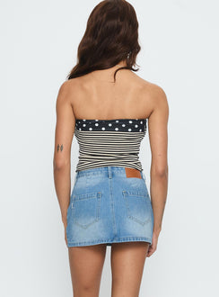back view of model wearing Princess Polly Cailin Denim Mini Skirt Light Blue Wash 