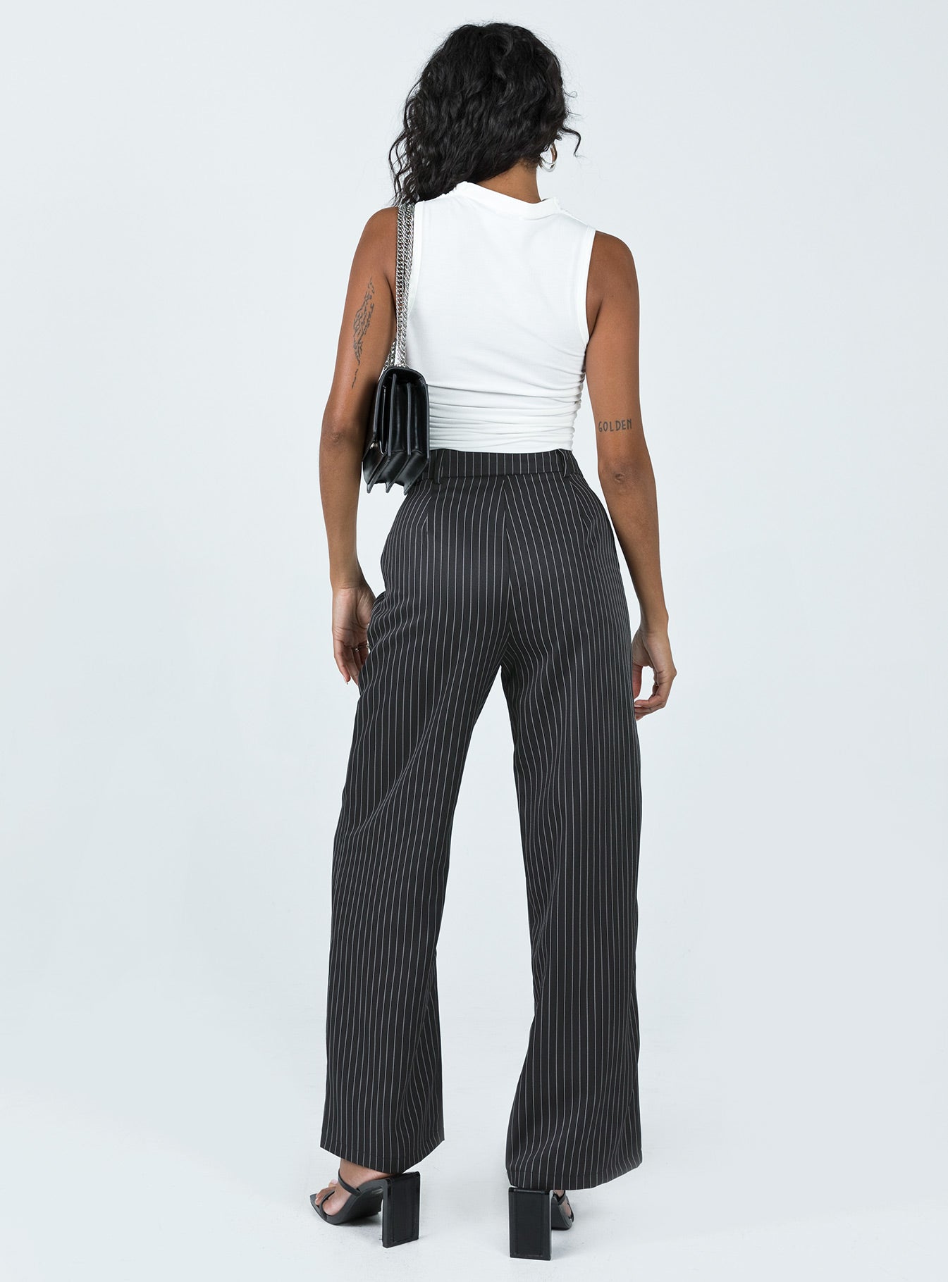 product Princess Polly High Waisted Pants  Archer Pants Pinstripe Black