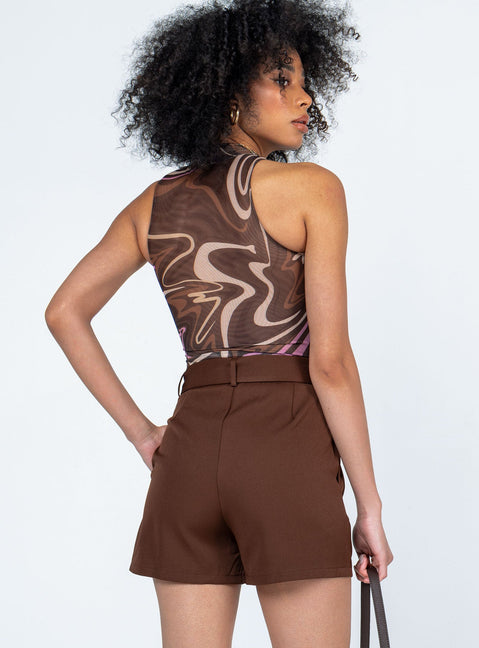 Shorts  Princess Polly Exclusive 98% polyester 2% elastane  Hook & zip fastening  Removable belt  Twin hip pockets  Non-stretch Unlined 