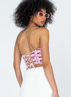 back view of model wearing Princess Polly Whateva Bustier Pink Multi 