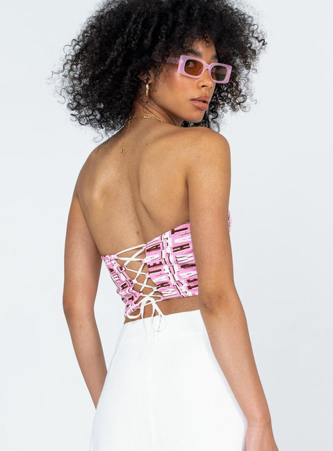 back view of model wearing Princess Polly Whateva Bustier Pink Multi 