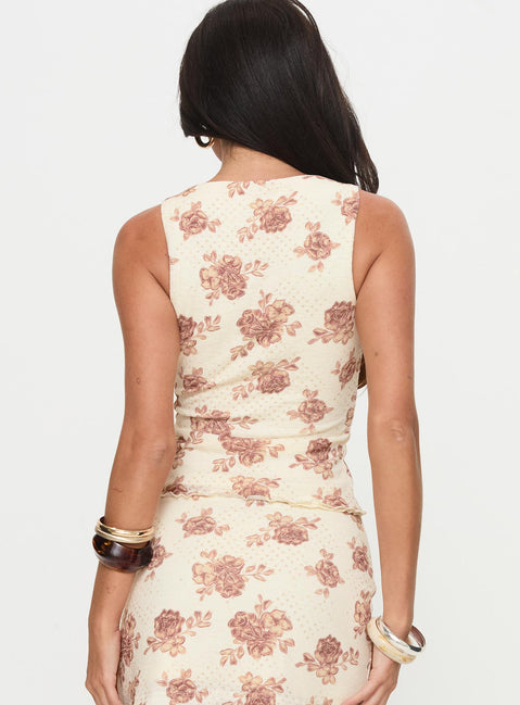 Sonney Gathered Top Cream Floral